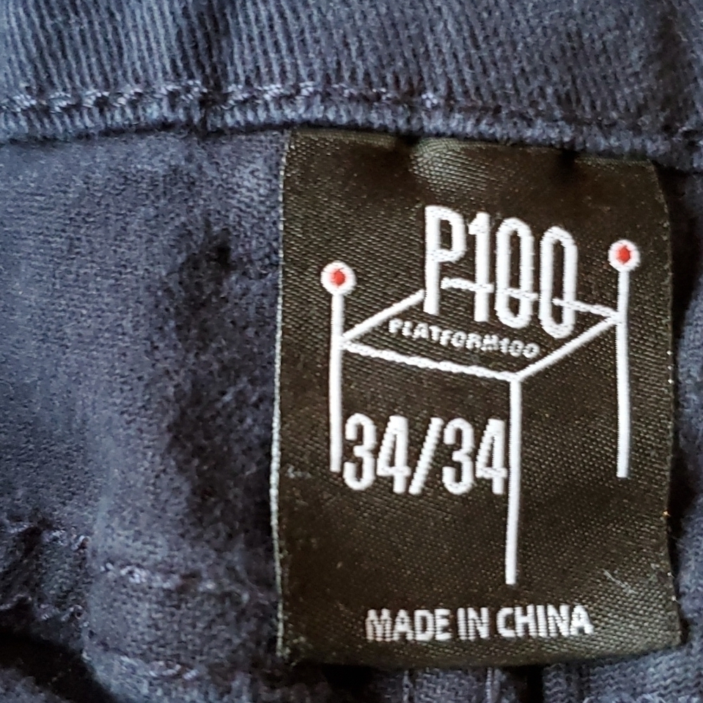 Platform 100 (p100) dark Navy blue distressed jeans sz 34 x 34 - Picture 2 of 12